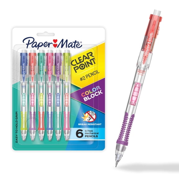 Paper Mate Clearpoint Mechanical Pencil, Color Block Edition, HB #2 Lead, 6 Count
