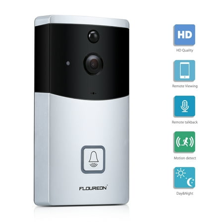 FLOUREON WIFI Video Doorbell, Smart Doorbell 720P HD Security Camera With micro SD slot, Real-Time Two-Way Talk and Video, Night Vision, PIR Motion Detection and App Control for IOS and
