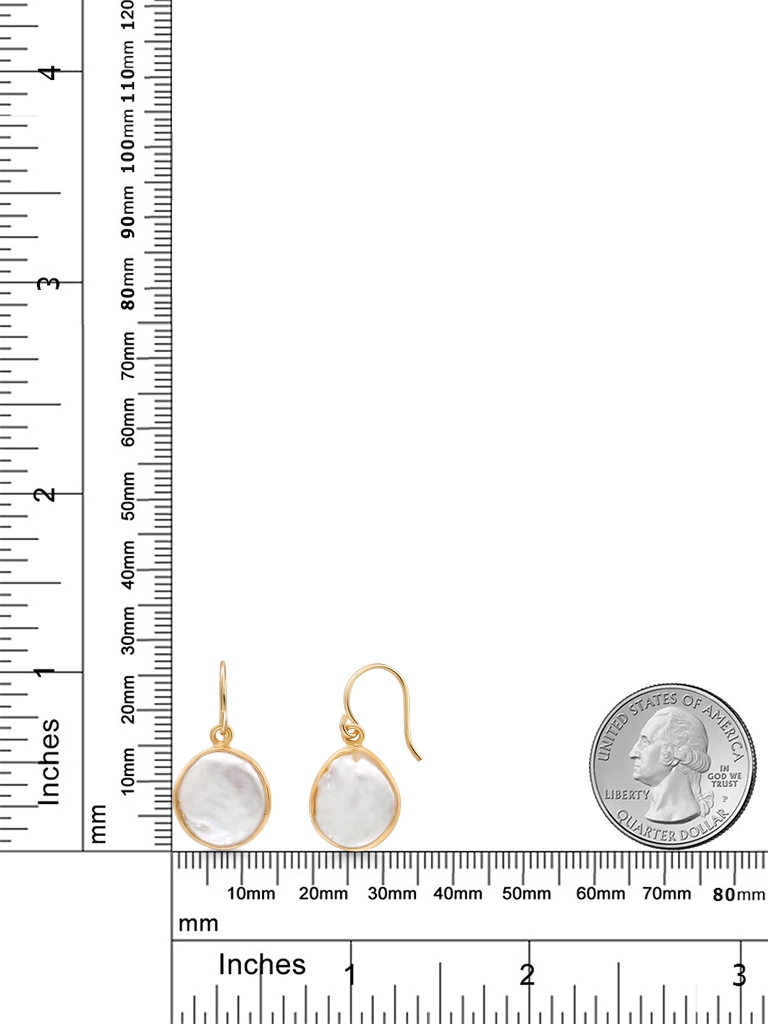 Gem Stone King 18K Yellow Gold Plated 12MM Cultured Freshwater Pearl French Wire Dangle Hook Earrings for Women