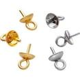 thumbnail image 6 of 60pcs Stainless Steel Eye Pin Bail Caps Cup Pearl Screw Eye Pin Bail Peg Pendants for Half Drilled Beads Charms Jewelry Making Findings, Gold, Silver, Pin: 0.7mm, 6 of 7