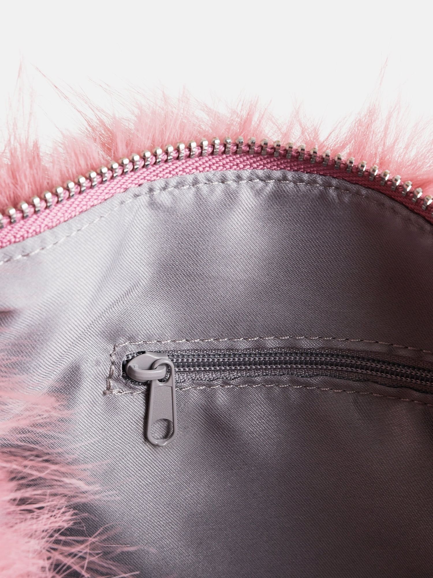 No Boundaries Women's Faux Fur Shoulder Bag with Rhinestone Strap, Blush