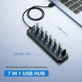 thumbnail image 2 of 7 Ports USB Hub Splitter Multi 3.0 Adapter Several Power with Switches and Lights, 2 of 7