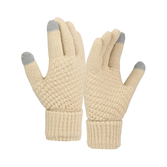 CSChome Winter Touch Screen Gloves Women Winter Touch Screen Gloves - Thick Plush Knit Color Matching Windproof