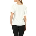 thumbnail image 3 of MODA NOVA Junior's Round Neck Short Puff Sleeves Ruffle Blouse White M, 3 of 5