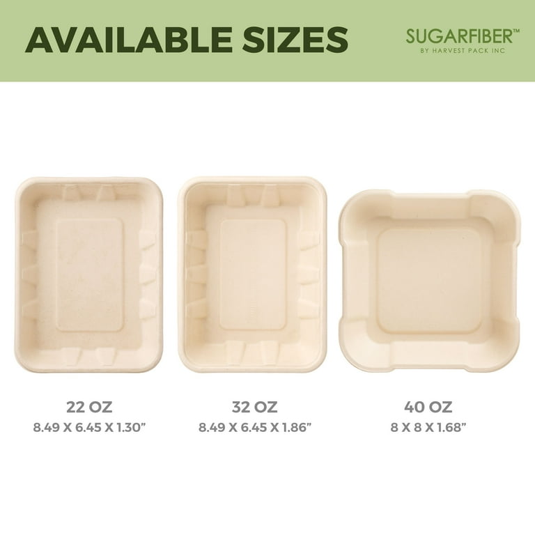 Sugarfiber 32 oz Compostable Disposable Food Container Serving Trays,  Rectangle, Made from 100% Eco-Friendly Plant Fibers [100 Count] 