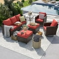 thumbnail image 5 of ELPOSUN Patio Furniture Set, 6 Pieces Outdoor Patio Set, All-Weather Wicker Rattan Outdoor Furniture Set with Swivel Chairs for Poolside, Backyard, Brown Wicker Red Cushions, 5 of 10