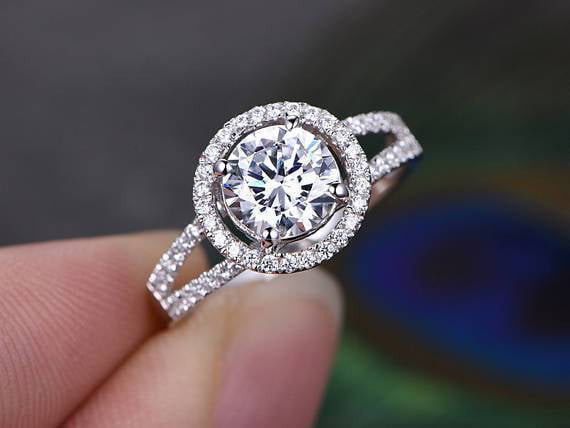 1.50Ct Round Cut Real Moissanite Solitaire Antique Engagement Ring 14k Over Gold 
