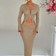 thumbnail image 1 of 2-Piece Set Wool-Knit Button-Baring Top Solid Color Threaded Hip Skirt Set, 1 of 5