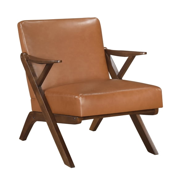 JERFIT Modern Accent Chair, Brown Faux Leather Upholstered Chair with Solid Rubberwood Frame for Living Room, Bedroom, Office