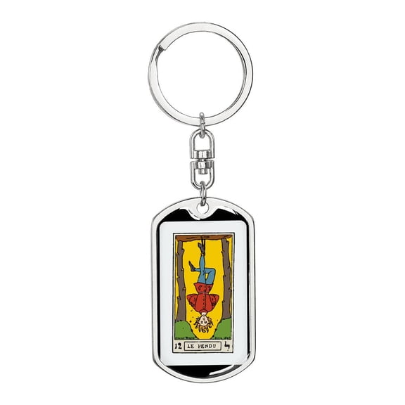 Tarot Card The Hanged Man Keychain Dog Tag Stainless Steel or 18k Gold