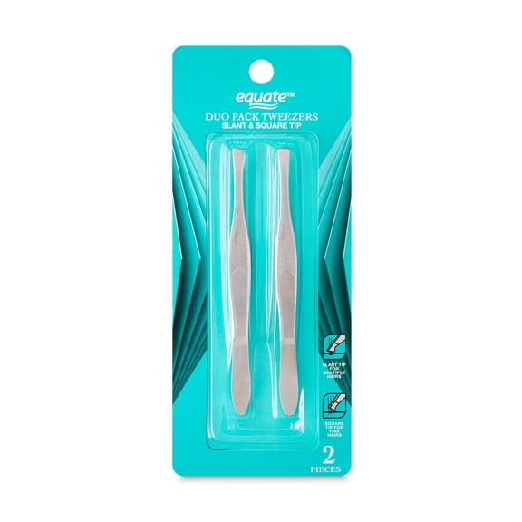 Equate Stainless Steel Duo Slant and Square-Tip Tweezer Set, 2 Pieces