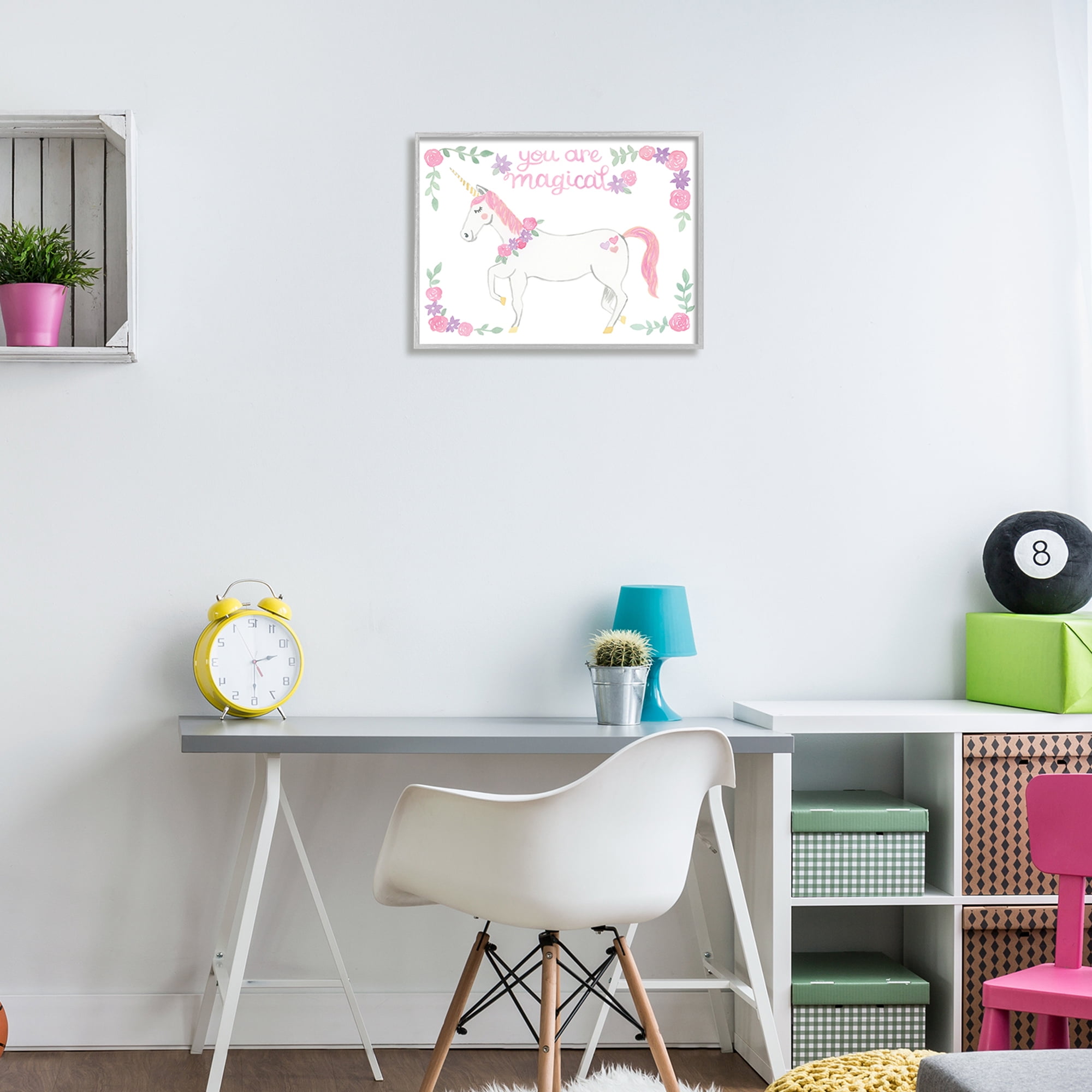 Stupell Industries You Are Magical Saying Pink Unicorn Floral Border , 20 x 16, Design by Heather Strianese