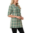 thumbnail image 4 of INSPIRE CHIC Women's Vintage Check Button Down Shirts V Neck 3/4 Sleeve Christmas Plaid Casual Tunic Blouse Top S Green, 4 of 6