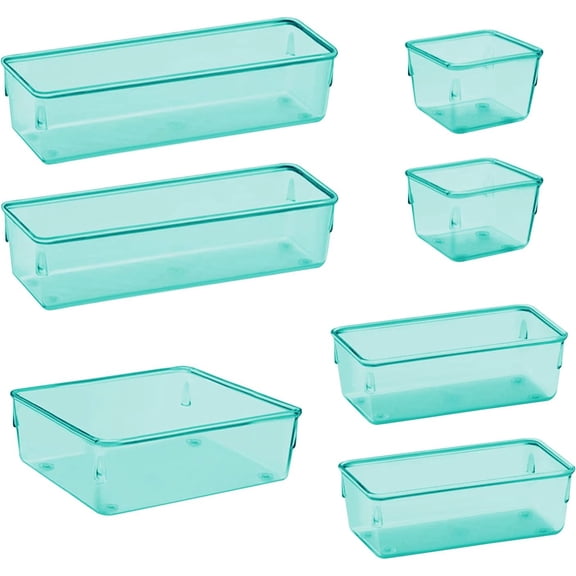 Acrimet Drawer Organizer Modular, Box Tray Storage Bins for Office, Home, Makeup, Kitchen, Junk Drawer (7 Units - 4 Sizes) (Clear Green Plastic)