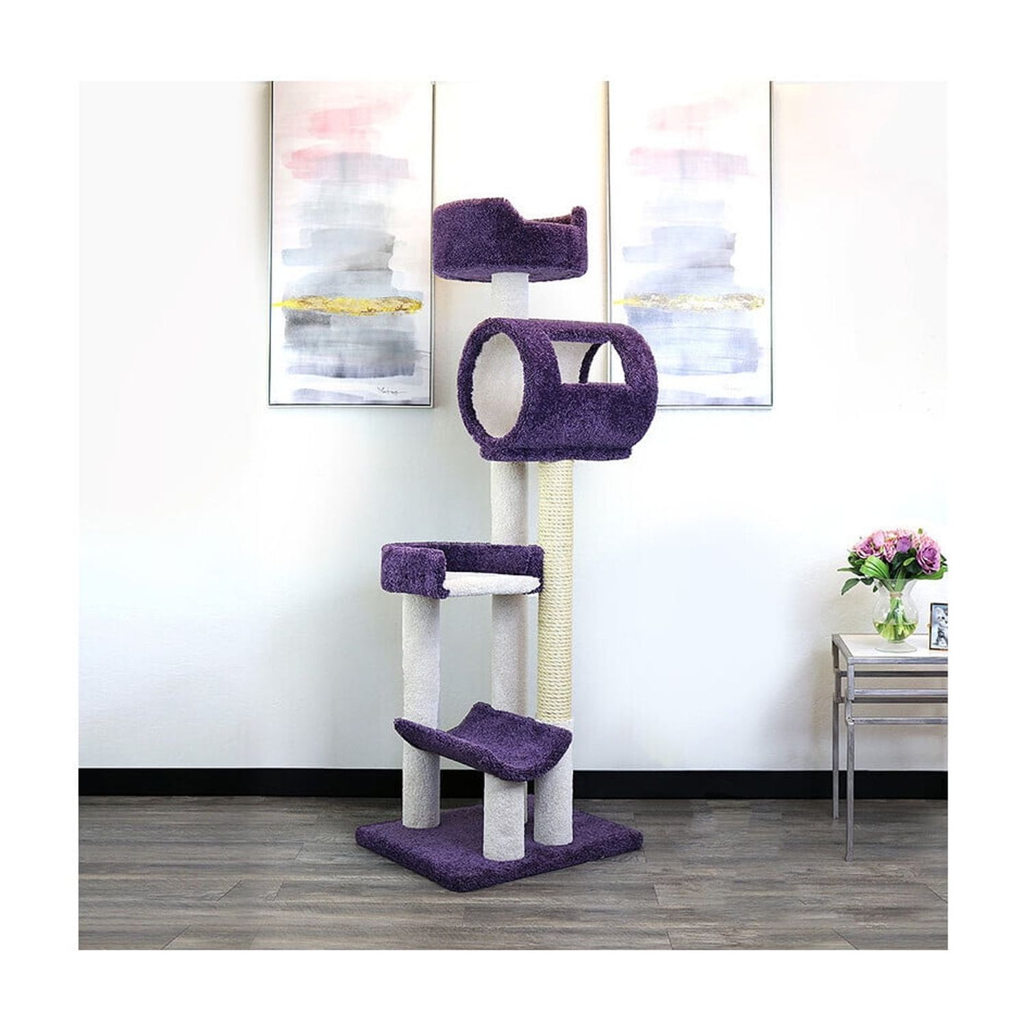 New Cat Condos 140003- Solid Wood Cat Climbing Tower Tree, Beige