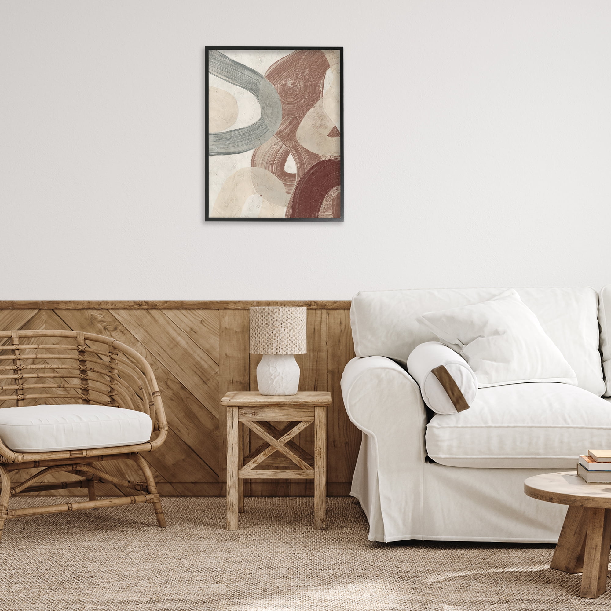 Stupell Industries Abstract Southwestern Neutrals Abstract Painting Black Framed Art Print Wall Art, 24 x 30