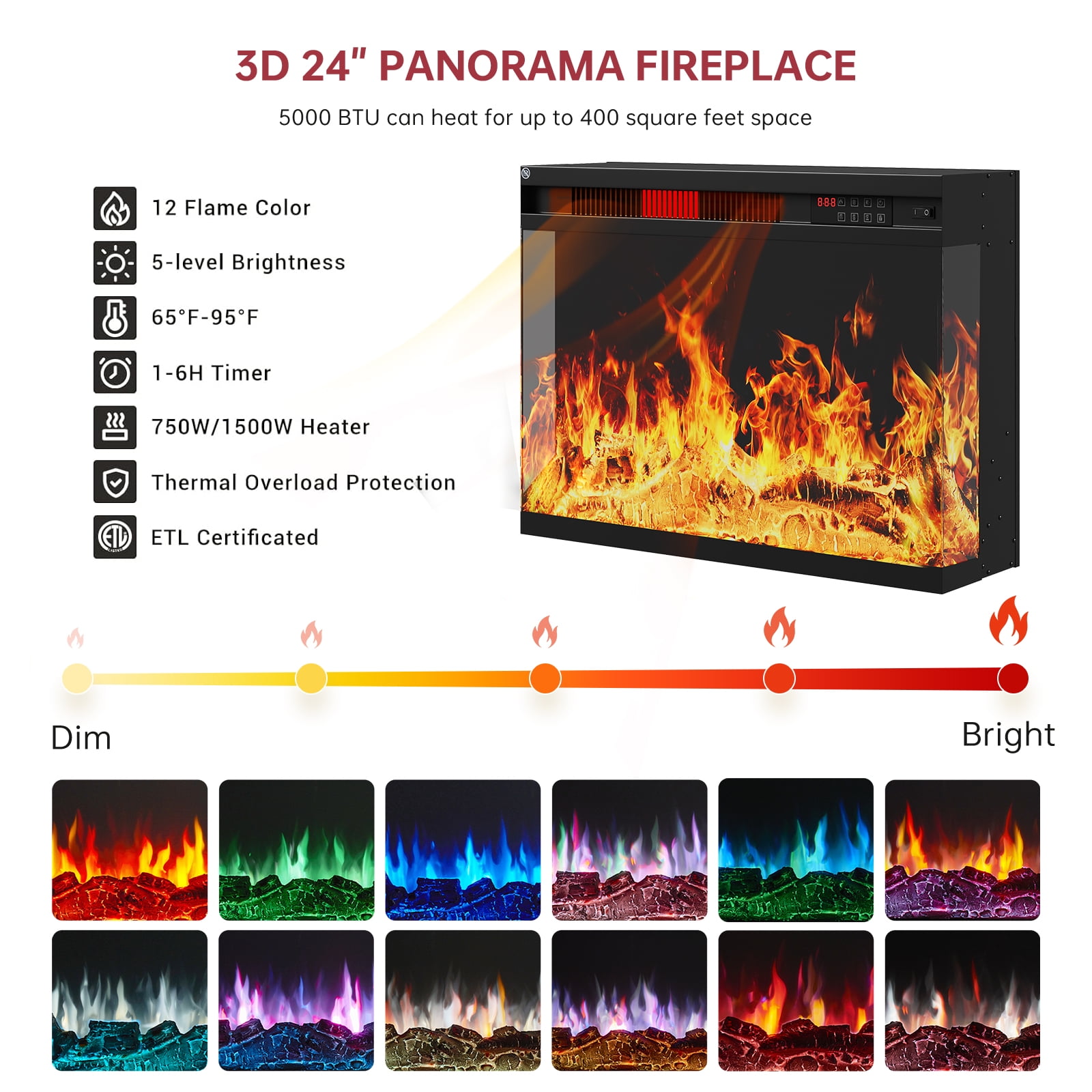 Easoger 59'' Fireplace TV Stand for TVs up to 65", 12 Flame Colors&12 LED Light Colors, TV Console with 3-Sided Glass Fireplace, for Living Room, White