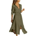 thumbnail image 1 of JUNWELL Grande Taille Femmes Robes de Dégagement de Couleur Unie Unique Revers à Poitrine Robe de Coton Robe de Lin, 1 of 9