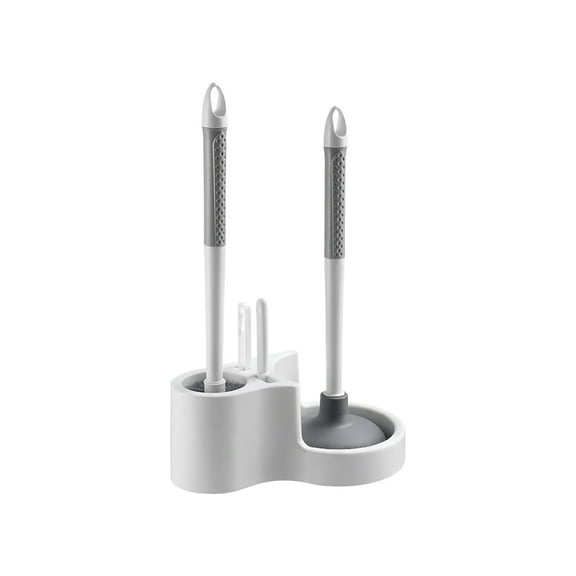CuiLiyq Toilet Brush and Plunger Set, 4 In 1 Toilet Bowl Brush and Holder with Crevice Cleaning Brush, Wall Mounted Household Bathroom Cleaning Tools Combo (White Gray)