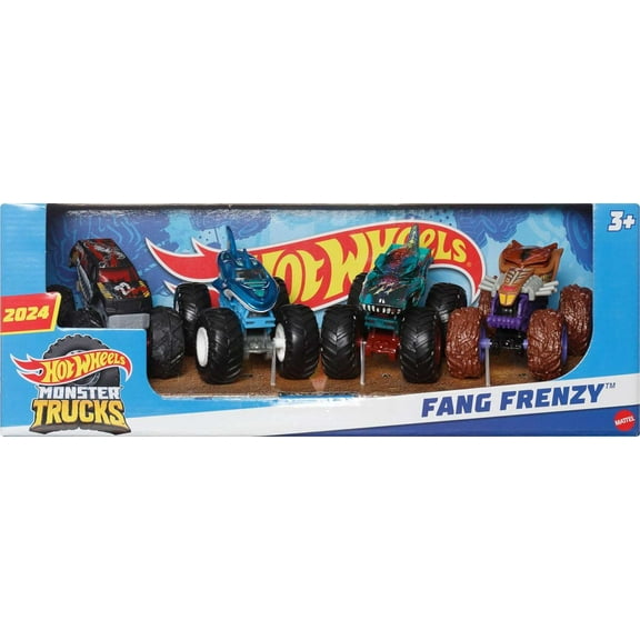 Hot Wheels Monster Trucks Fang Frenzy 4-Pack - Set of 4 Toy Vehicles, Giant Wheels, Favorite Characters, Ages 3 
