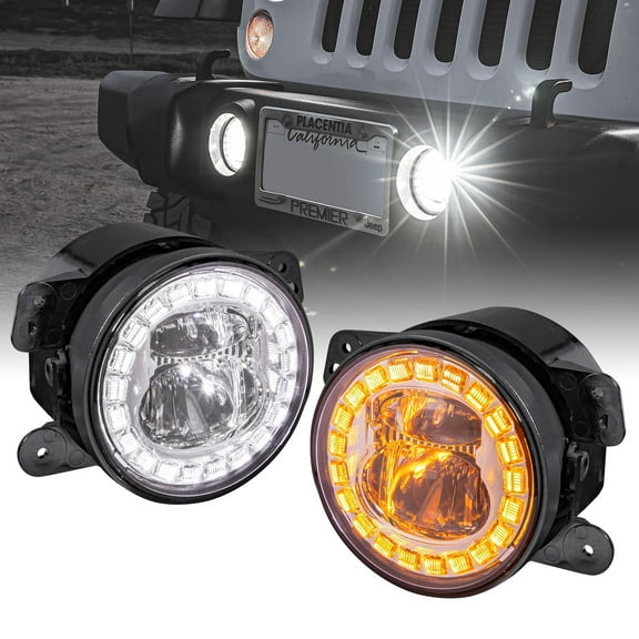 Chrome 4" HALO LED Fog Light Kit w/ Turn Signal for 07-18 Jeep Wrangler JK &etc