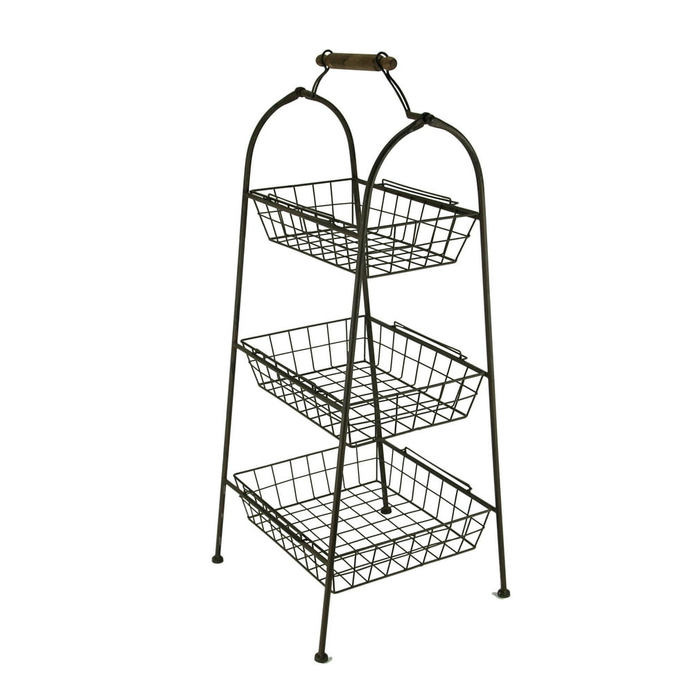 Rust Brown Metal Wire 3-Tier Basket Stand - Walmart.com - Walmart.com