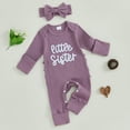 thumbnail image 4 of Newborn Baby Girl Coming Home Outfit Long Sleeve Letter Romper Ribbed Ruffle Jumpsuit Headband Set Spring Fall Clothes, 4 of 8