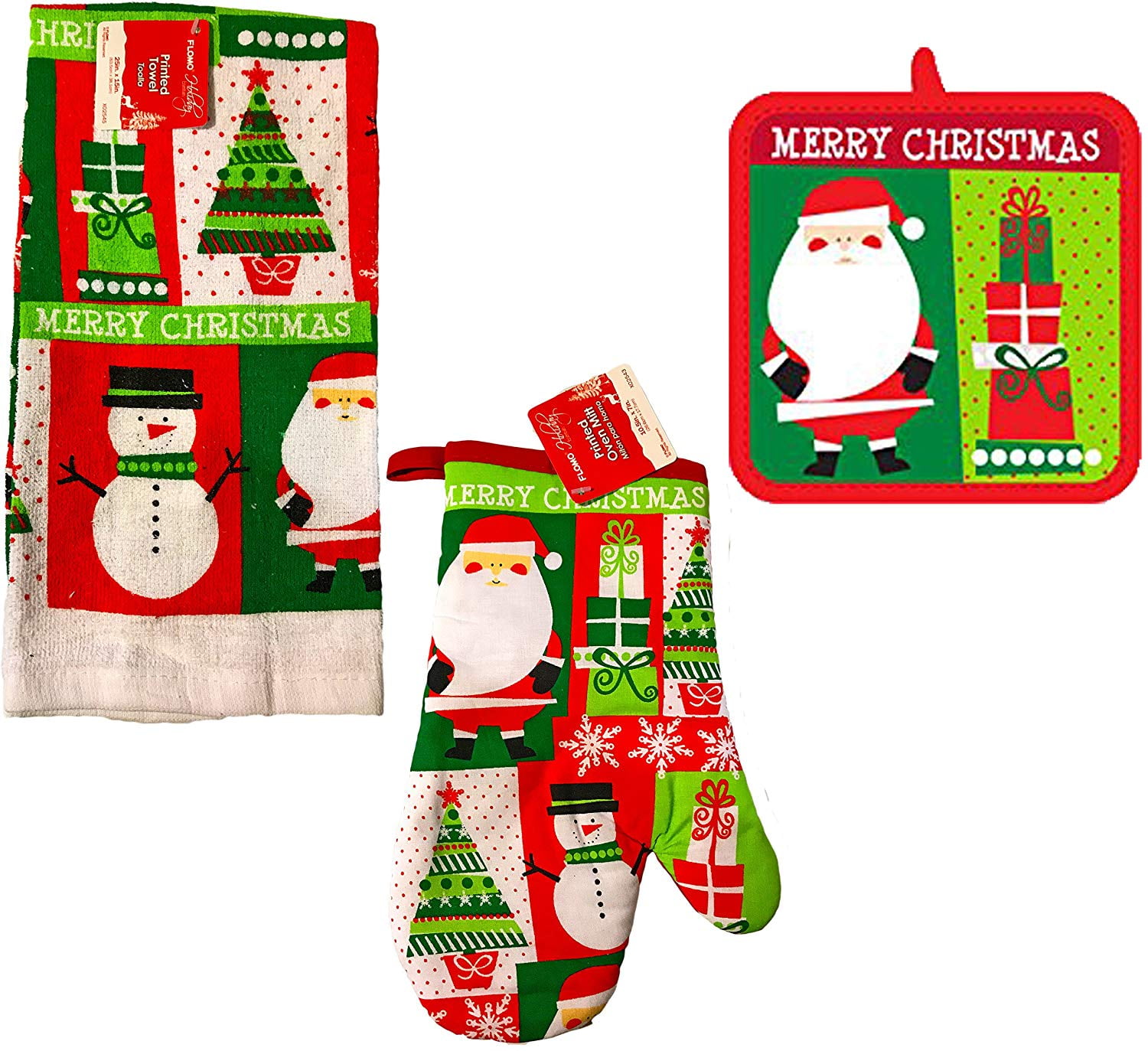 Holiday Kitchen Towel Pot Holder and Oven Mitt Gift Set Bundle Coffee /& Donuts