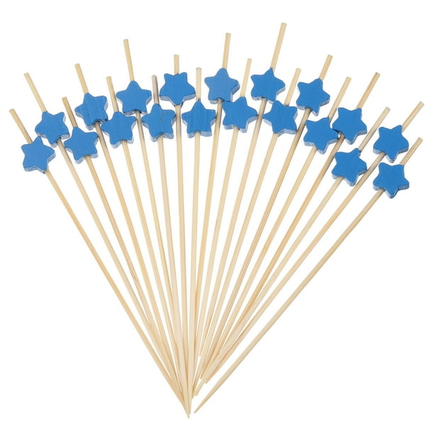 Uxcell 100Pcs Palillos de cóctel en forma de estrella de bambú para bebidas, alimentos y frutas, azul