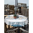 thumbnail image 2 of Outdoor Tablecloth with Umbrella Hole for Patio/Picnic/Party/Camping, Blue Coastal Waterproof Table Cloth Round Cover Washable, Ocean Eucalyptus Starfish Coral Leaves (Dia 54"), 2 of 8