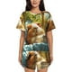 thumbnail image 1 of Fotbe Lazy Home Style Guinea Pig Conjunto de Pijama Estampado para Mujer, 2 Piezas, Ropa de Dormir con Camiseta de Manga Corta y Shorts Suaves-X-Large, 1 of 6