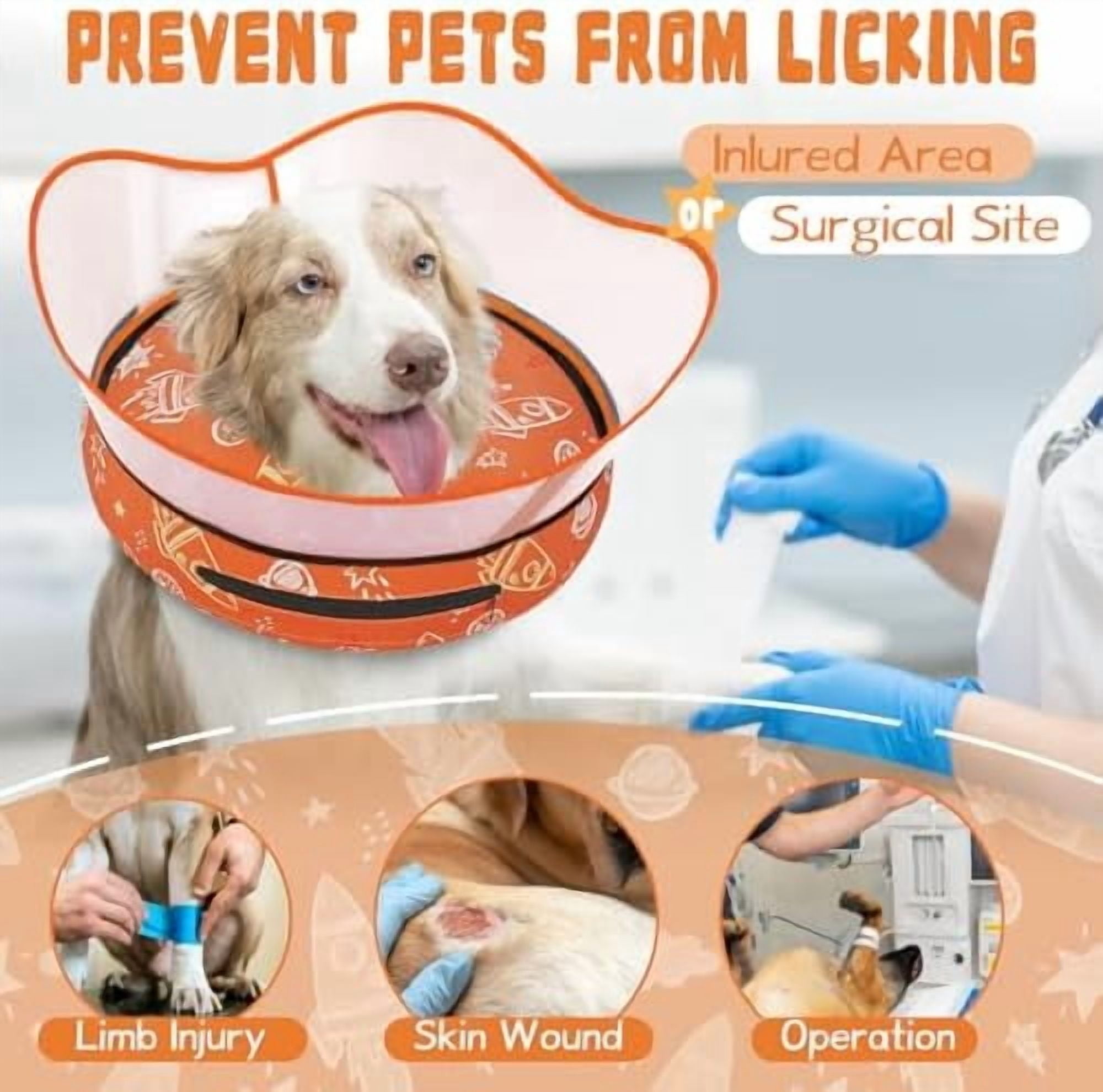 Elevated Inflatable Dog Cone Collar to Stop Licking, Dog Donut Collar After Surgery, Soft Dog Cone Alternative for Small Medium Large Dogs Orange,XL(Neck 14"-18")
