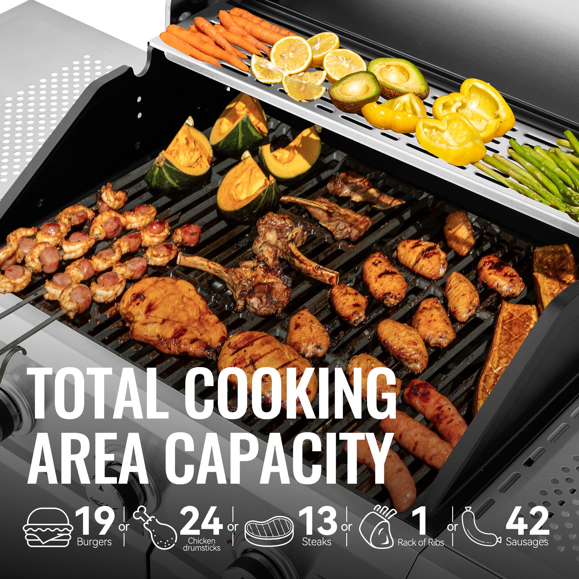 Royal Gourmet SG3002S Premium Stainless Steel 3-Burner Gas Grill, Cabinet Style Grill with Side Shelves, Silver