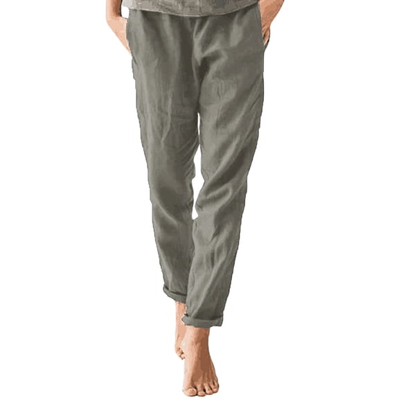 EDFBUYKRS Female Women Pants Casual Womens Tall Pants 36 Inch Inseam Women Solid Casual Pocket Pencil Pants Trousers Elastic Waist Loose Long Pants M