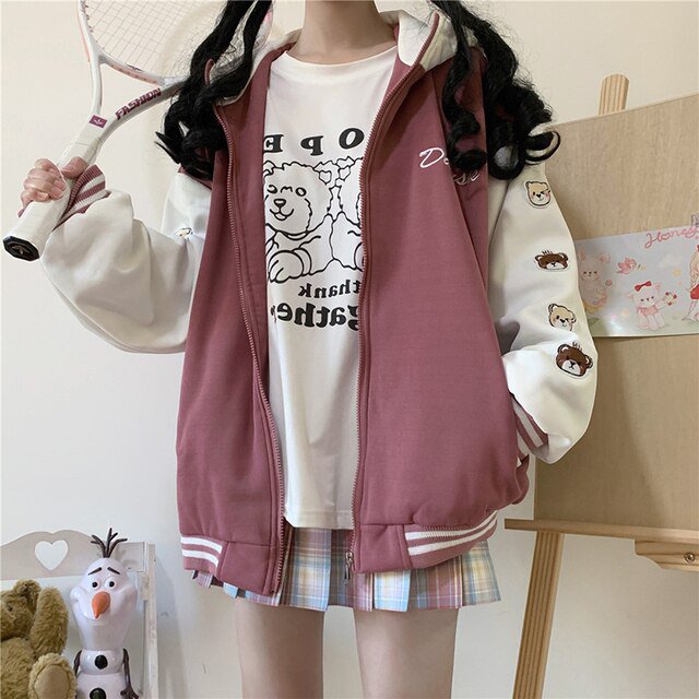 DanceeMangoo Women Sweet Short Coat Korean Style Loose Sports