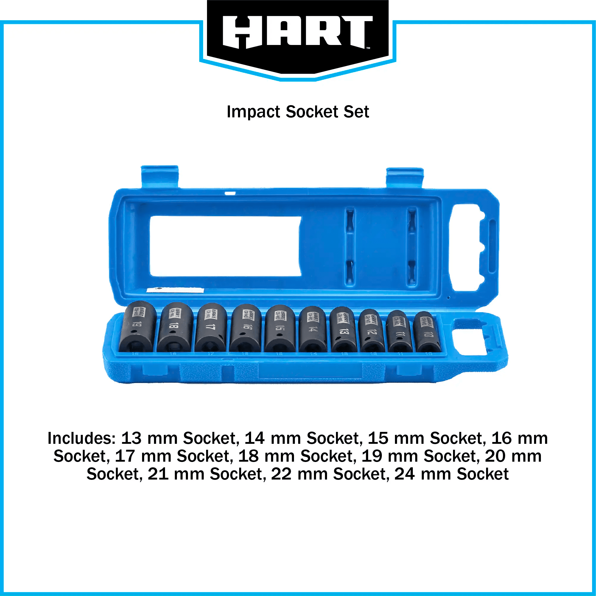 M❤️ HART 10 Piece 3/8-inch CR-MO Impact Rated Socket Set, Metric