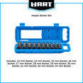 HART 10 Piece 3/8inch CRMO Impact Rated Socket Set, Metric Sockets