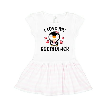 

Inktastic I Love My Godmother with Cute Penguin and Hearts Gift Toddler Girl Dress
