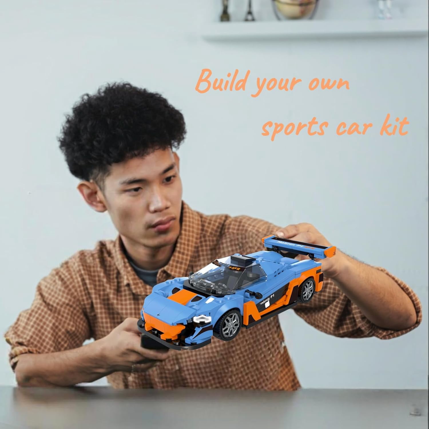 Sports Car Building Set, 1:20 Blue MOC Speed Racing Cars Toys for Adults, Collectible Model Vehicle Kits for Cars Lovers, 348 Pieces