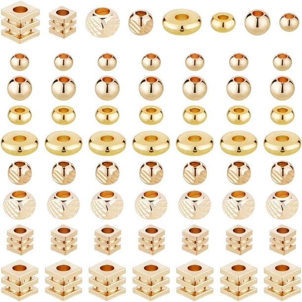 Cuentas espaciadoras doradas de 14K y 18K, 160 piezas, 8 estilos: cuentas Heishi de disco doradas, cuentas espaciadoras planas redondas, cuentas espaciadoras cúbicas de metal.