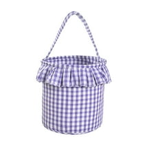 Halloween Gingham Tote Basket, New Jute Canvas Bucket, Halloween Decoration Gifts,Kitchen Food Storage,Trick or Treat Bag for Boys and Girls, Cute Canvas Candy BasketPurple8.9*9.3*7.1"