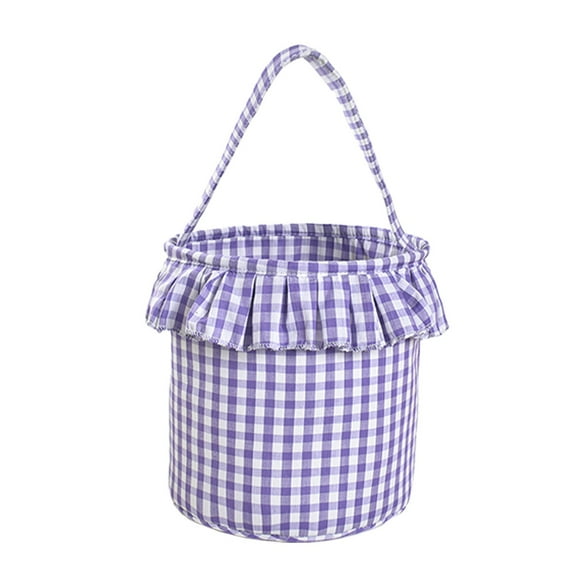 Halloween Gingham Tote Basket Heavy Duty Durable Cloth Gift Bags With Handles Candy Goodie Treat Bag Jute Canvas Bucket for Holiday Treats Snacks Halloween Party Favors SuppliesPurple9.3*8.9*7.1"