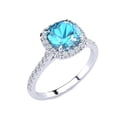thumbnail image 2 of SuperJeweler 2 Carat Cushion Cut Blue Topaz and Halo Diamond Ring In Sterling Silver For Women, 2 of 5