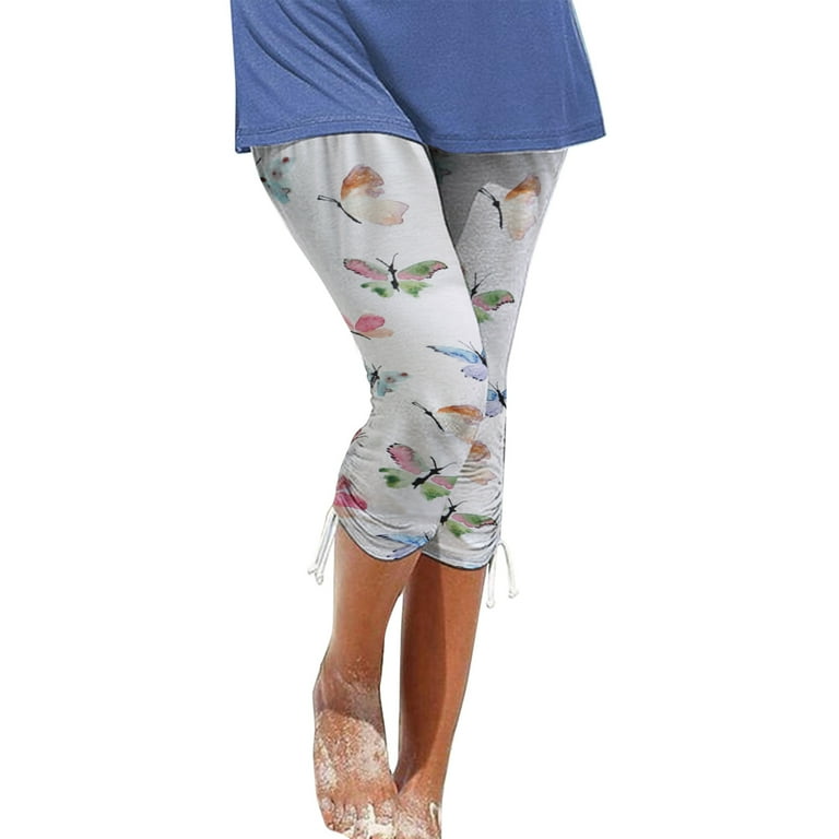 Women s High Waist Capri Pants Printed Casual Loose Fitting Yoga Pants Comfy Lounge Workout Capris Sweatpants with Pockets