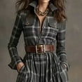 thumbnail image 4 of qucoqpe Plaid Maxi Dress for Women Fashion Vintage Lapel Long Sleeve Boho Dresses Loose Casual Buttons Belt Long Dress, 4 of 7