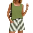 thumbnail image 5 of Striped Outfits for Women 2 Piece Sets Sleeveless Square Neck Tank Tops and Beach Shorts Set Loungewear Sets,Green,S, 5 of 9