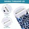 thumbnail image 3 of Yayeee 30oz Stainless Steel Tumbler with Straw and Handle Double-Wall Insulated Travel Water Bottle, Blue Floral Leopard Pattern, 3 of 8