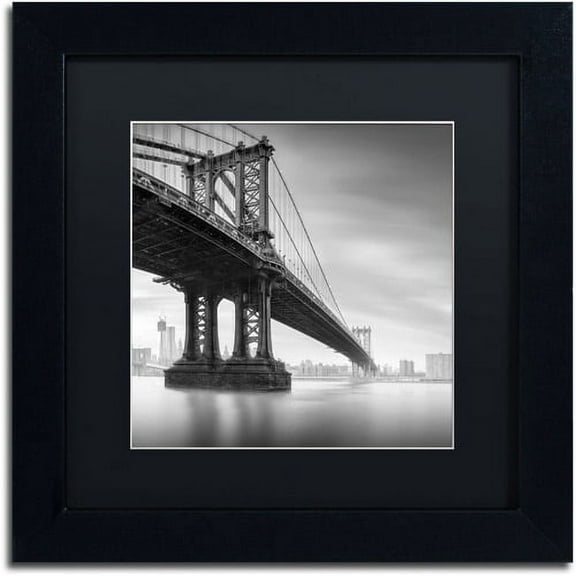 Moises Levy 'Manhattan Bridge I' Black Matted Framed Art