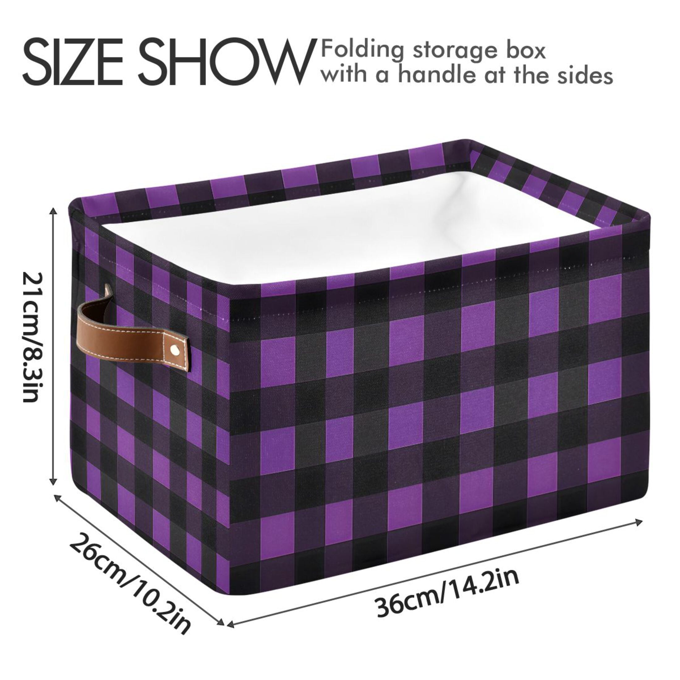 Ryvnso Purple Checkered Grid Pattern Storage Basket Large Bin Foldable Boxes Toys Organizer 14.2x10.2x8.3in 2 PCs