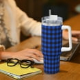 thumbnail image 6 of Sikiie Buffalo Plaid Blue Black Insulated Stainless Water Bottle Lid Travel Mug Cup Insulated Tumblers Cup 40oz Ice Bully With Handle, 6 of 8